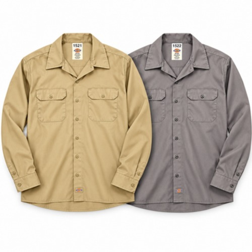 Dickies Flex Mens 2XL Work Shirts Lot 2 Tan Gray Long Sleeve Button Up